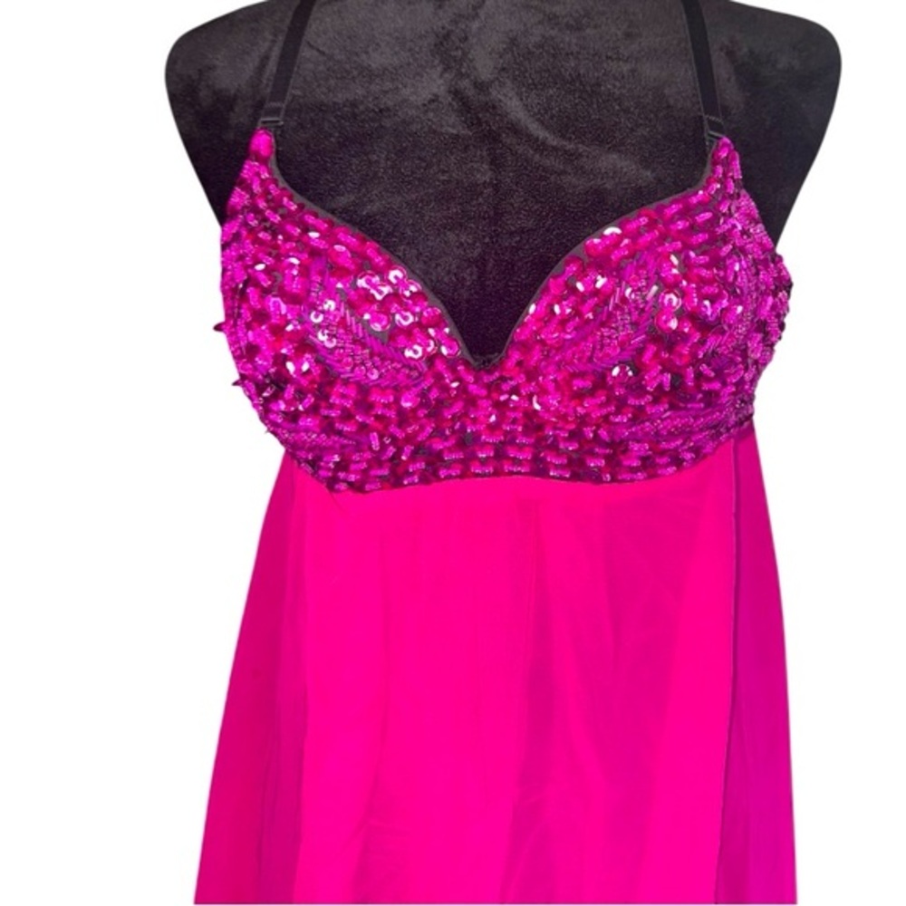 VTG‎ 90s made in USA BUSTIER BEADED SHEER DRESS SIZE medium in fuchsia